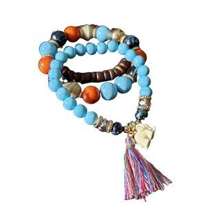 Womens Multicolor Tassel Mixed Beads Bohemian Multilayer Tasseled Boho Bracelets